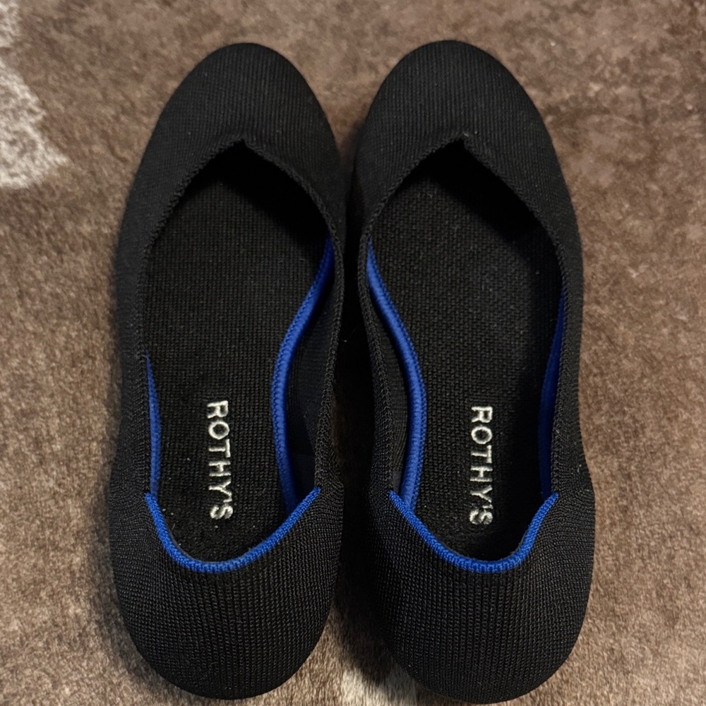 Rothy's Black Flats with Blue Trim